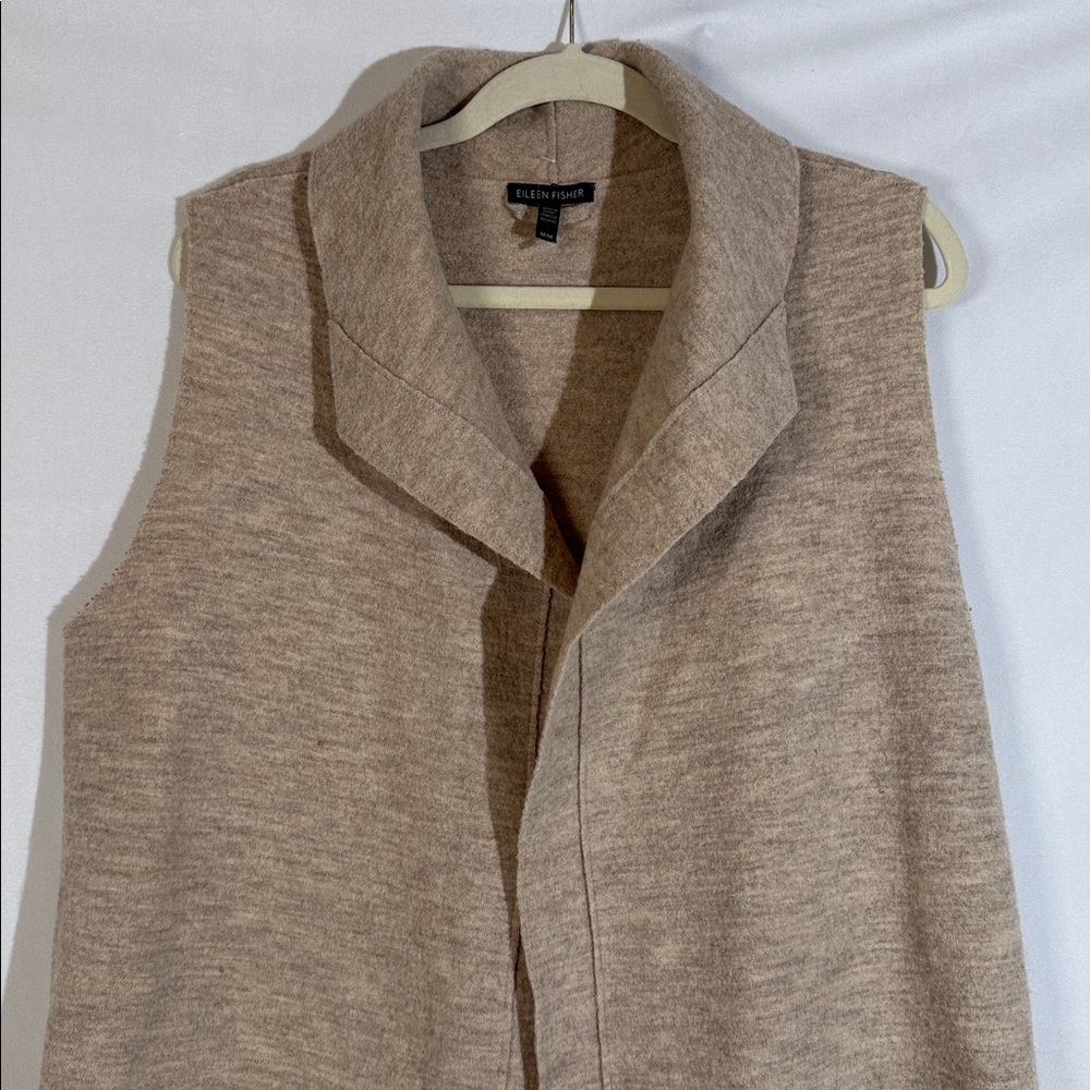 Eileen Fisher Open Front Vest Cardigan Coat Size M Tan - Picture 2 of 7